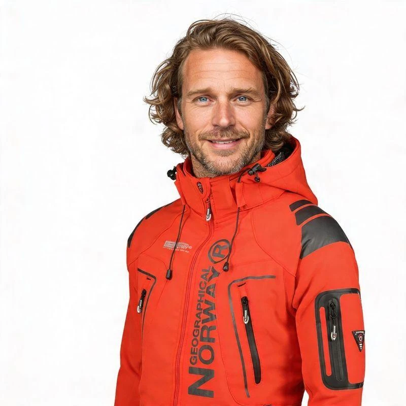 Geographical Norway Techno MEN 056 BS3 vyriškas sportinis švarkas su reguliuojamu gobtuvu, atsparus vandeniui, raudonas (WU1060H/GN)