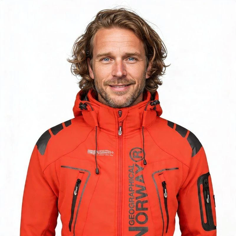 Geographical Norway Techno MEN 056 BS3 vyriškas sportinis švarkas su reguliuojamu gobtuvu, atsparus vandeniui, raudonas (WU1060H/GN)