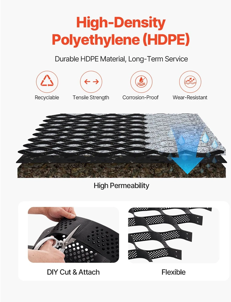 Vevor Grunto tinklelis žvyro sulaikymui 100 mm gylio