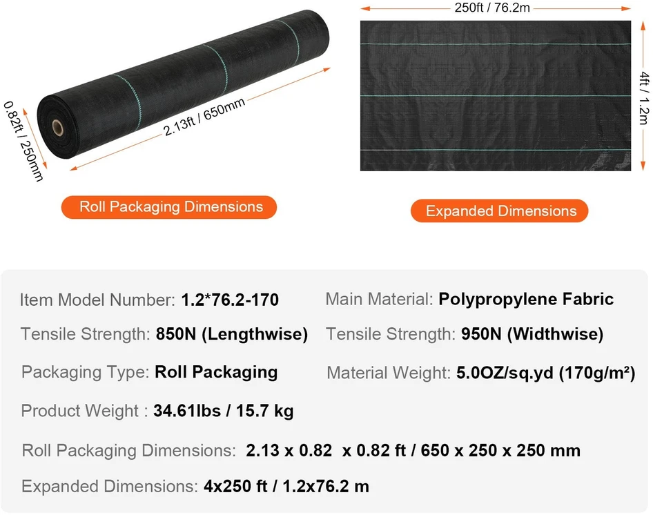 VEVOR 4 x 76 m piktžolių barjerinė plėvelė