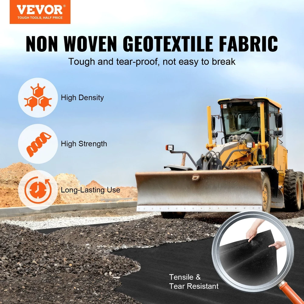 Vevor Juodas neaustinis geotekstilės audinys žvyro dangai