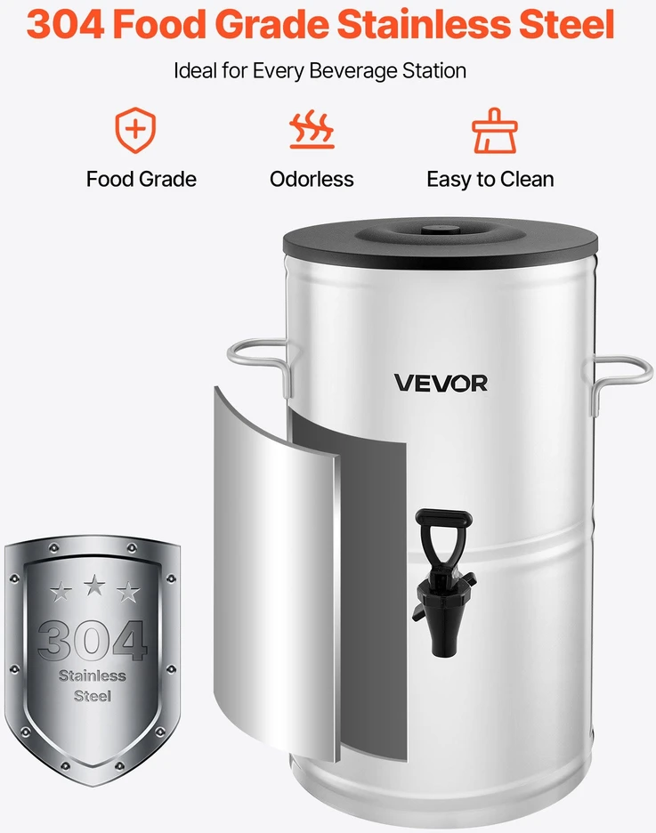 VEVOR Šalto gėrimo dozatorius, 15L iš nerūdijančio plieno