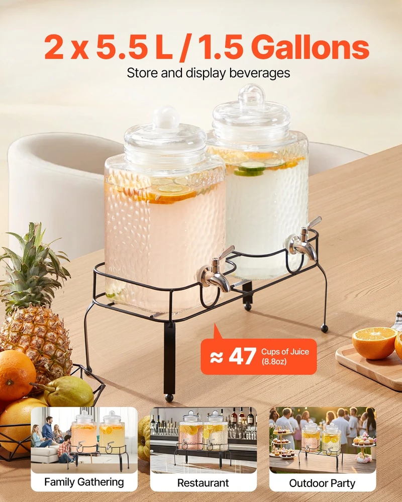VEVOR Gėrimų dalytuvas 5,5 l su stovu 2 vnt.