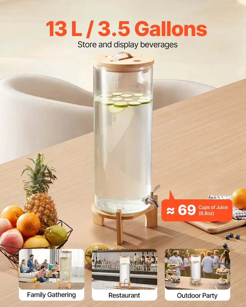 VEVOR Gėrimų dozatorius su stovu, 13 L