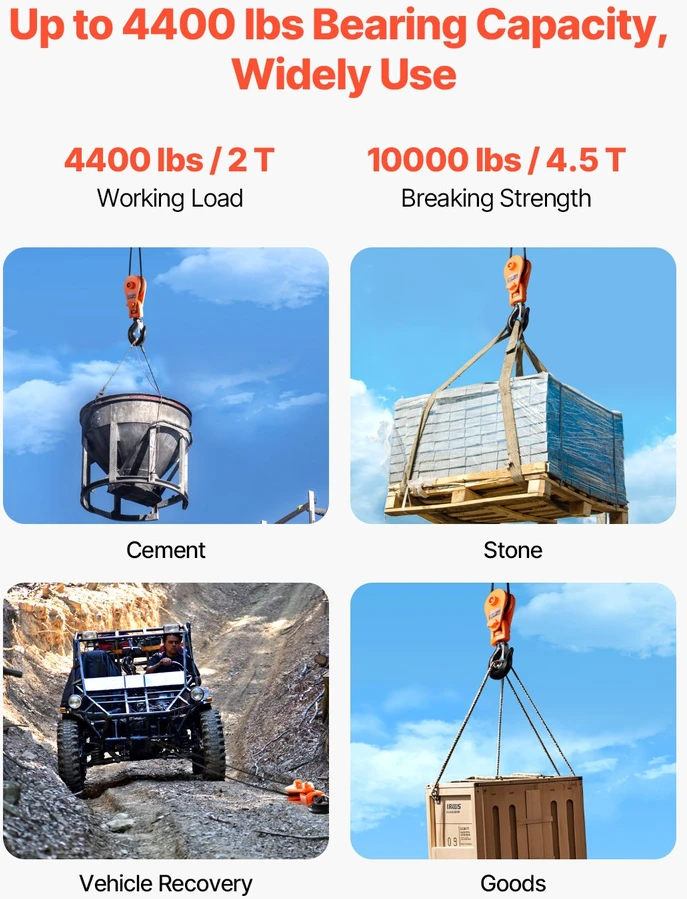 VEVOR 2 tonų skriemulys su kabliu