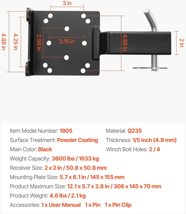 VEVOR Gervės laikiklis 1633 kg su 50,8 mm jungtimi