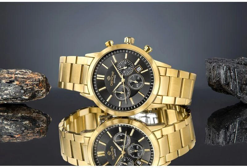 Giewont Chronograph Safyrinis Auksinis Juodas Vyriškas Laikrodis GW8510-B5
