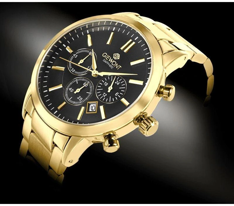 Giewont Chronograph Safyrinis Auksinis Juodas Vyriškas Laikrodis GW8510-B5