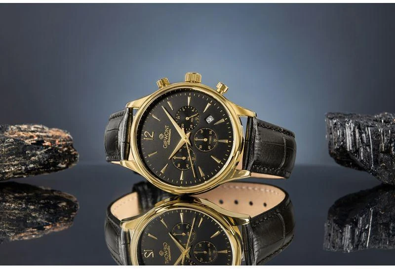 Giewont Chronograph Safyrinis Juodos ir Auksines Spalvos Vyriškas Laikrodis GW6310-A4
