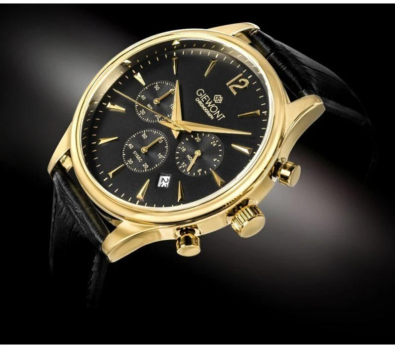 Giewont Chronograph Safyrinis Juodos ir Auksines Spalvos Vyriškas Laikrodis GW6310-A4