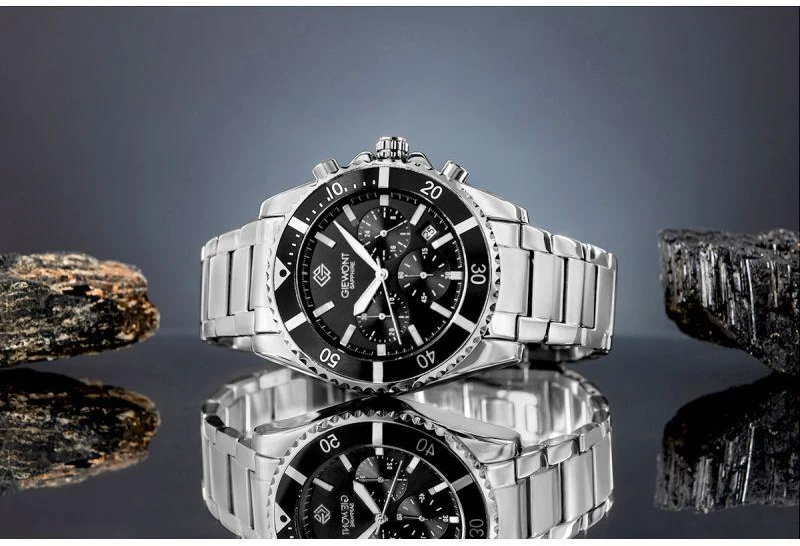 Giewont Chronograph Safyrinis Sidabrinis Vyriškas Laikrodis GW3970-B2