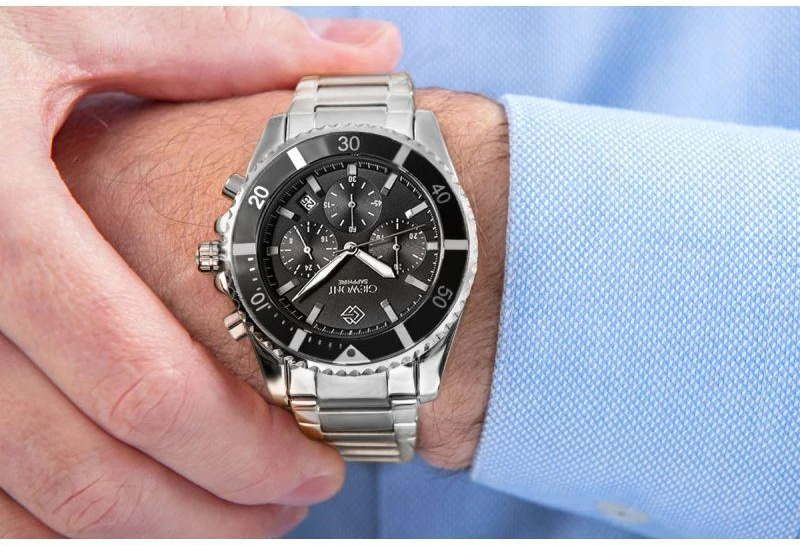 Giewont Chronograph Safyrinis Sidabrinis Vyriškas Laikrodis GW3970-B2