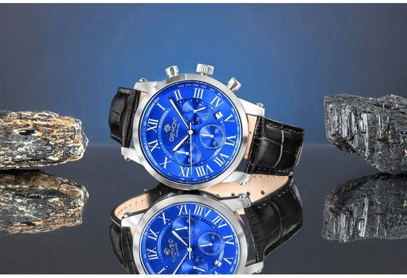 Giewont Chronograph Safyrinis Sidabrinis Mėlynas Vyriškas Laikrodis GW6260-A4