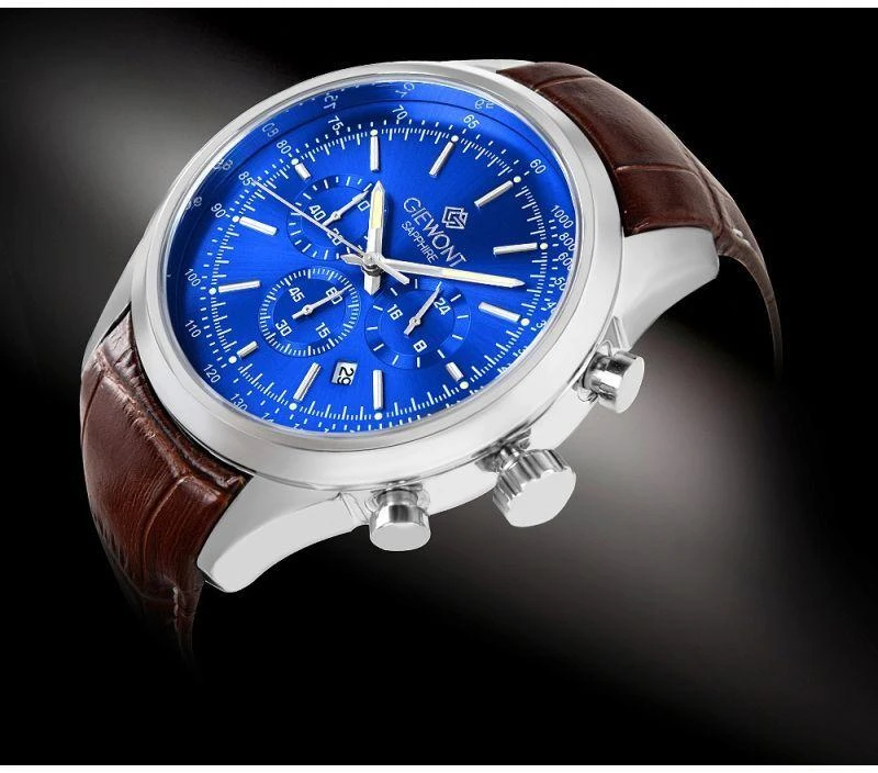Giewont Chronograph Safyro Sidabrinis Mėlynas Vyriškas Laikrodis GW7650-A5