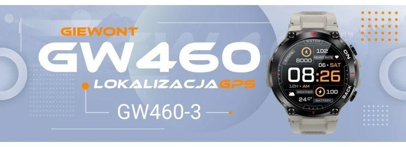 Išmanusis laikrodis Giewont GW460-3 GPS, Juodos spalvos korpuso apvadas su pilkos spalvos dirželiu