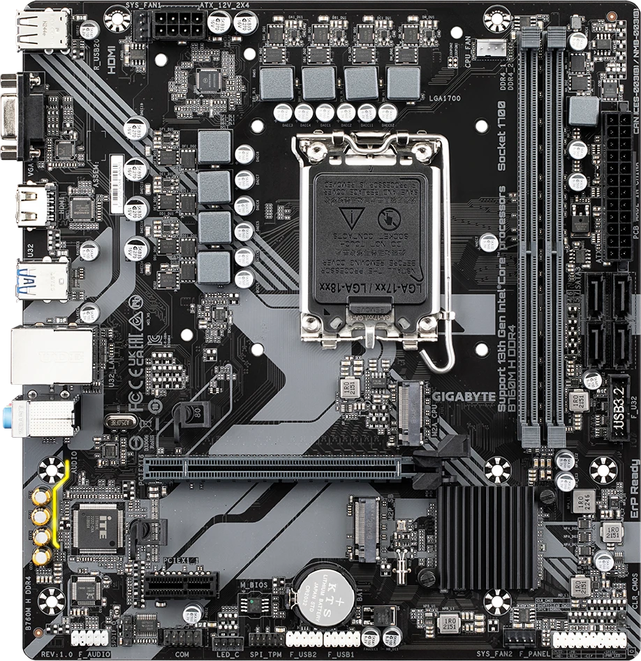 Pagrindinė plokštė „Gigabyte“ | B760M H DDR4 1.0 M/B | Procesorių šeima „Intel“ | Procesoriaus lizdas LGA1700 | DDR4 DIMM | Atminties lizdai 2 | Palaikomos standžiojo disko sąsajos SATA, M.2 | SATA jungčių skaičius 4 | Lustų rinkinys „Intel B760 Express“ | „Micro ATX“