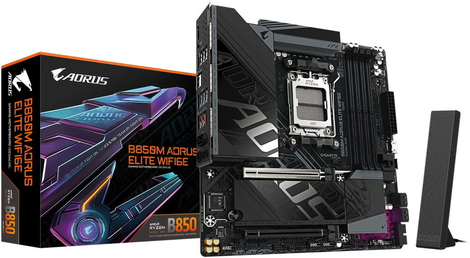 Pagrindinė plokštė „Gigabyte B850M A ELT WF6E“ | Procesorių šeima AMD | Procesoriaus lizdas AM5 | DDR5 | Palaikomos kietojo disko sąsajos SATA, M.2 | SATA jungčių skaičius 4