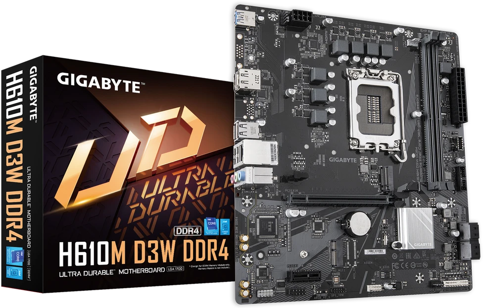 Pagrindinė plokštė Gigabyte H610M D3W DDR4 | Procesorių šeima Intel | Procesoriaus lizdas LGA1700 | DDR4 | Palaikomos standžiojo disko sąsajos M.2, SATA | SATA jungčių skaičius 4