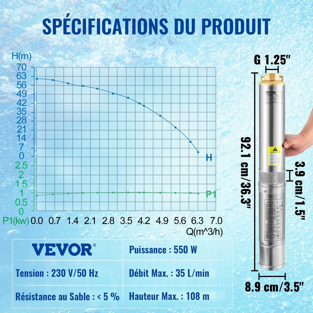 VEVOR Giluminis nardomas siurblys 550W, 35 l/min, 108 m