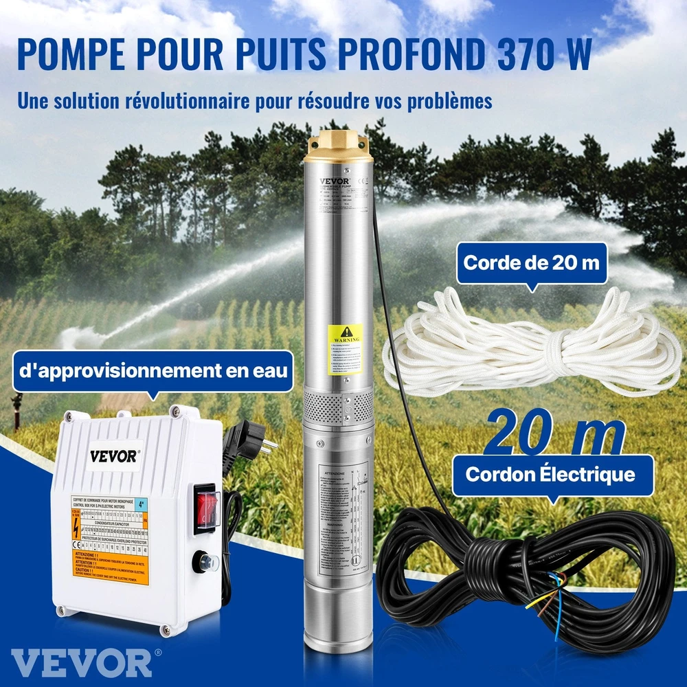 VEVOR Giluminis vandens siurblys, 370W 230V, nerūdijantis plienas