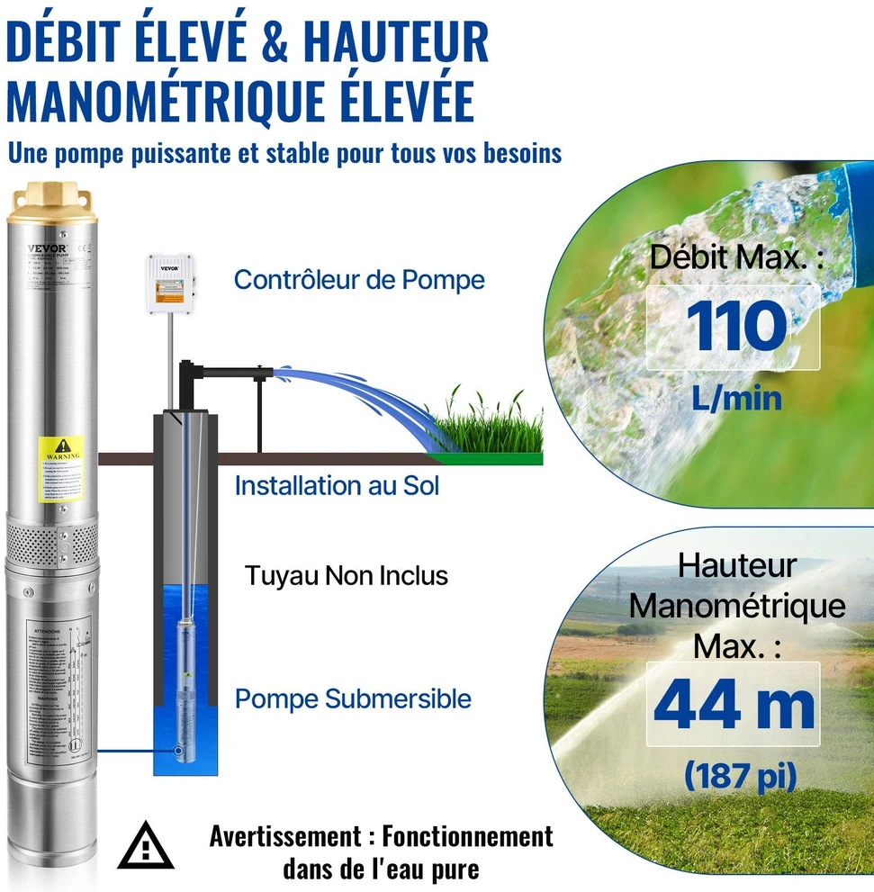 VEVOR Giluminis vandens siurblys, 370W 230V, nerūdijantis plienas