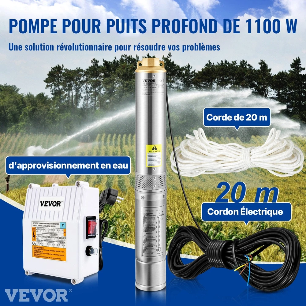 VEVOR Giluminis panardinamasis siurblys, 1100W, 230V, 190L/min 57m