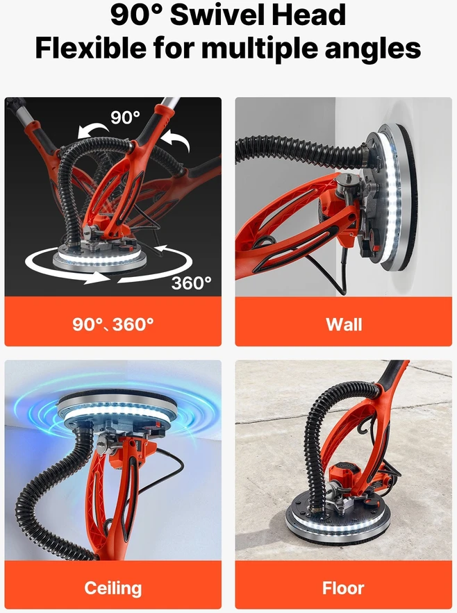 VEVOR 950W gipskartonio šlifuoklis su LED apšvietimu