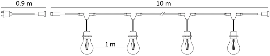 Girlianda BAJA, juodos sp., su 10x1W 2700K E27 LED lemputėmis, 10m, IP44