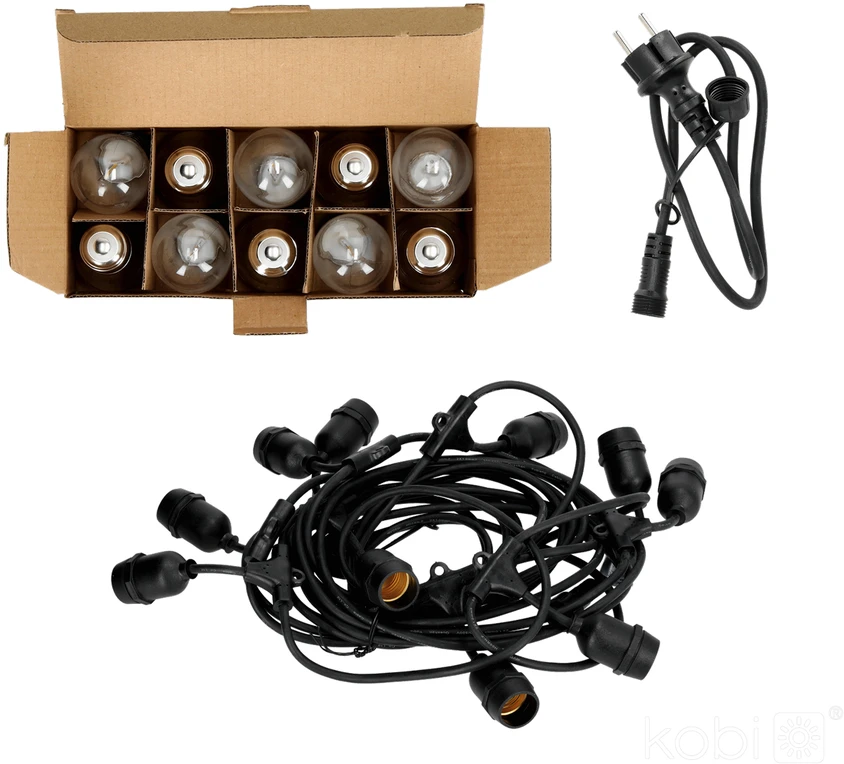 Girlianda BAJA, juodos sp., su 10x1W 2700K E27 LED lemputėmis, 10m, IP44