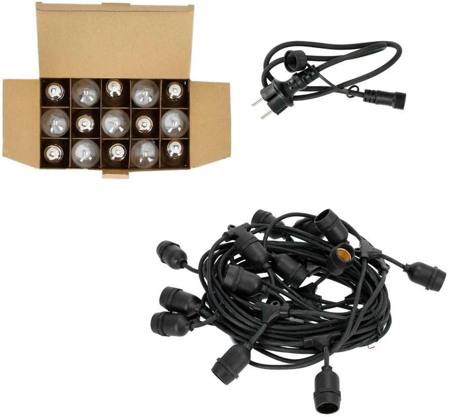 Girlianda BAJA, juodos sp., su 15x1W 2700K E27 LED lemputėmis, 15m, IP44