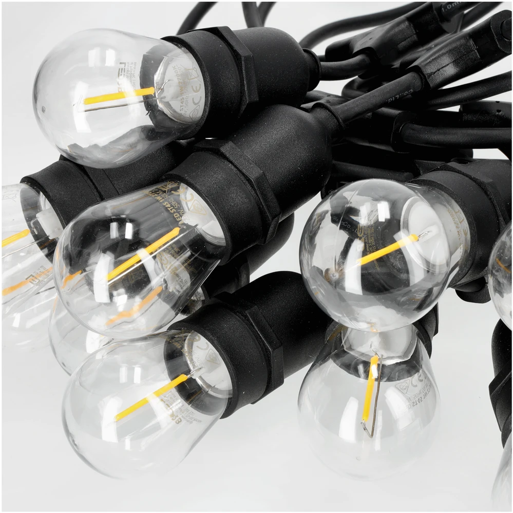 Girlianda BAJA, juodos sp., su 20x1W 2700K E27 LED lemputėmis, 10m, IP44