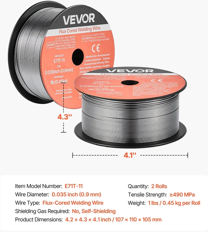 VEVOR MIG suvirinimo viela, E71T-11, 0.9 mm, 2 ritės