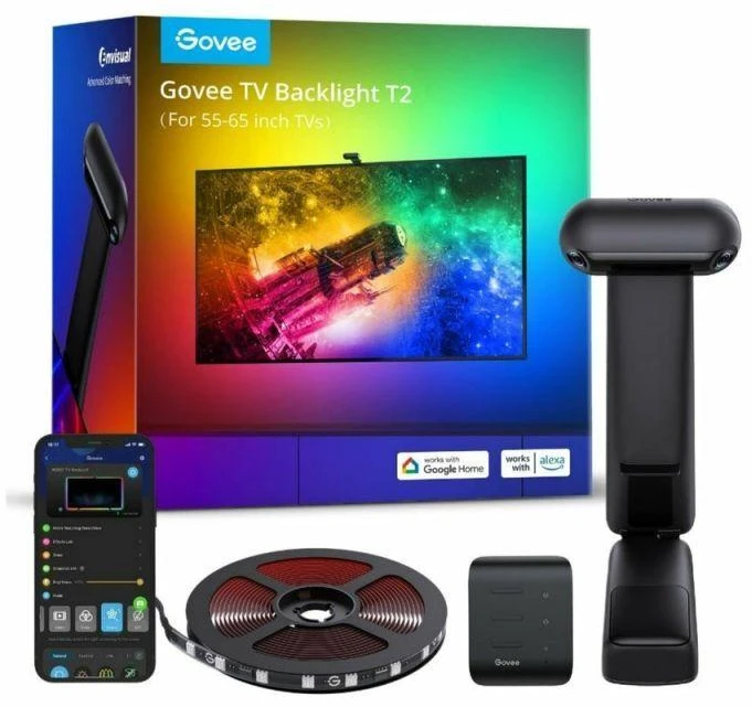 Govee H605C Envisual TV foninis apšvietimas T2 | LED juostelė | televizoriui 55-65 colių, RGBIC, Wi-Fi+Bluetooth