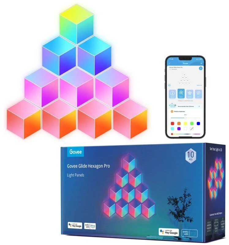 „Govee Glide Hexa Pro“ išmanusis sieninis šviestuvas su „Wi-Fi“ / „Bluetooth“ 72 W