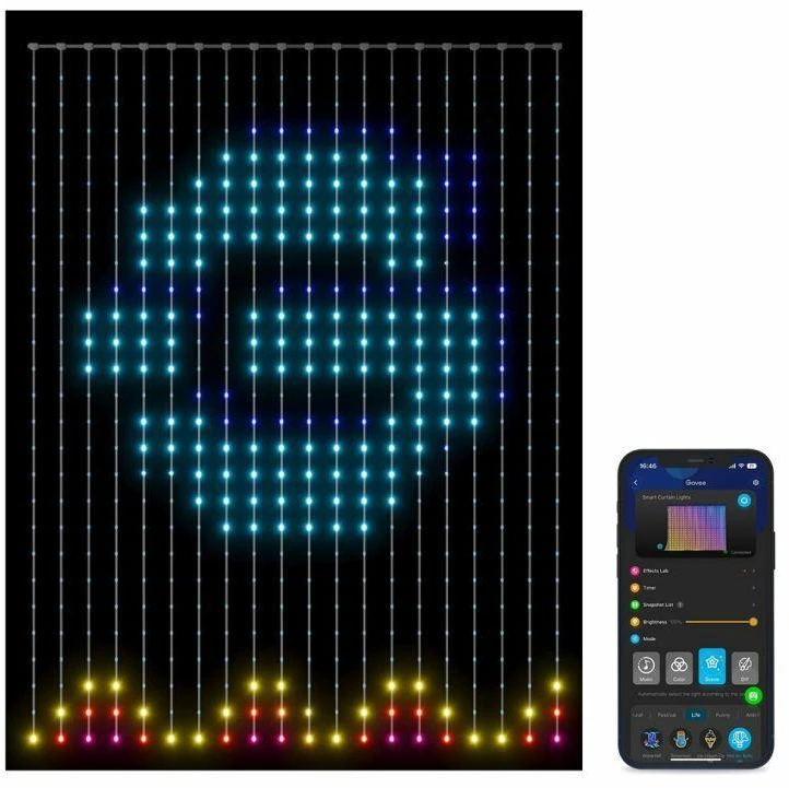 Govee H70B1 Užuolaidinis šviestuvas | LED užuolaida | „Wi-Fi“, „Bluetooth“, RGBIC, IP65