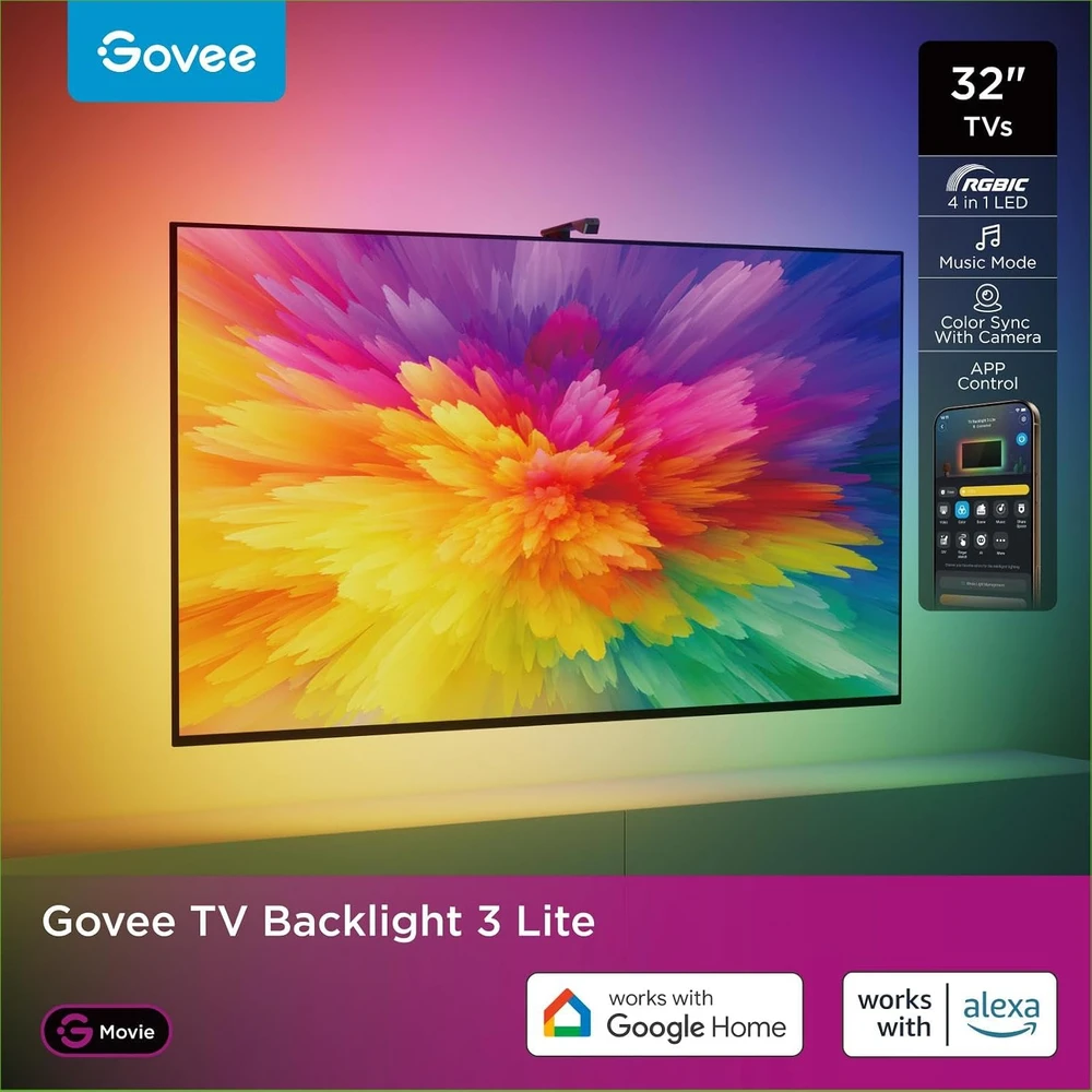 Govee televizoriaus LED apšvietimas 3 Lite RGBWIC su kamera, Wi-Fi, 1,8 m, H6690