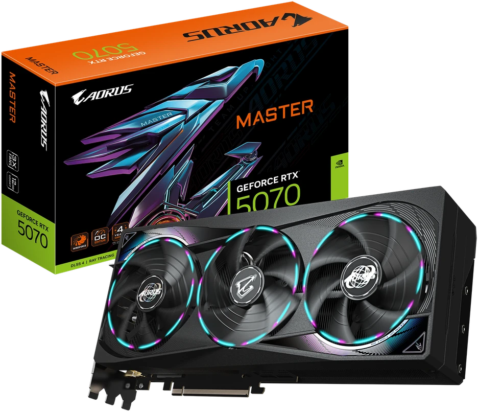 Vaizdo plokštė Gigabyte AORUS GeForce RTX 5070 MASTER 12G | NVIDIA | 12 GB | GeForce RTX 5070 | HDMI jungtys kiekis 1 | PCI-E 5.0