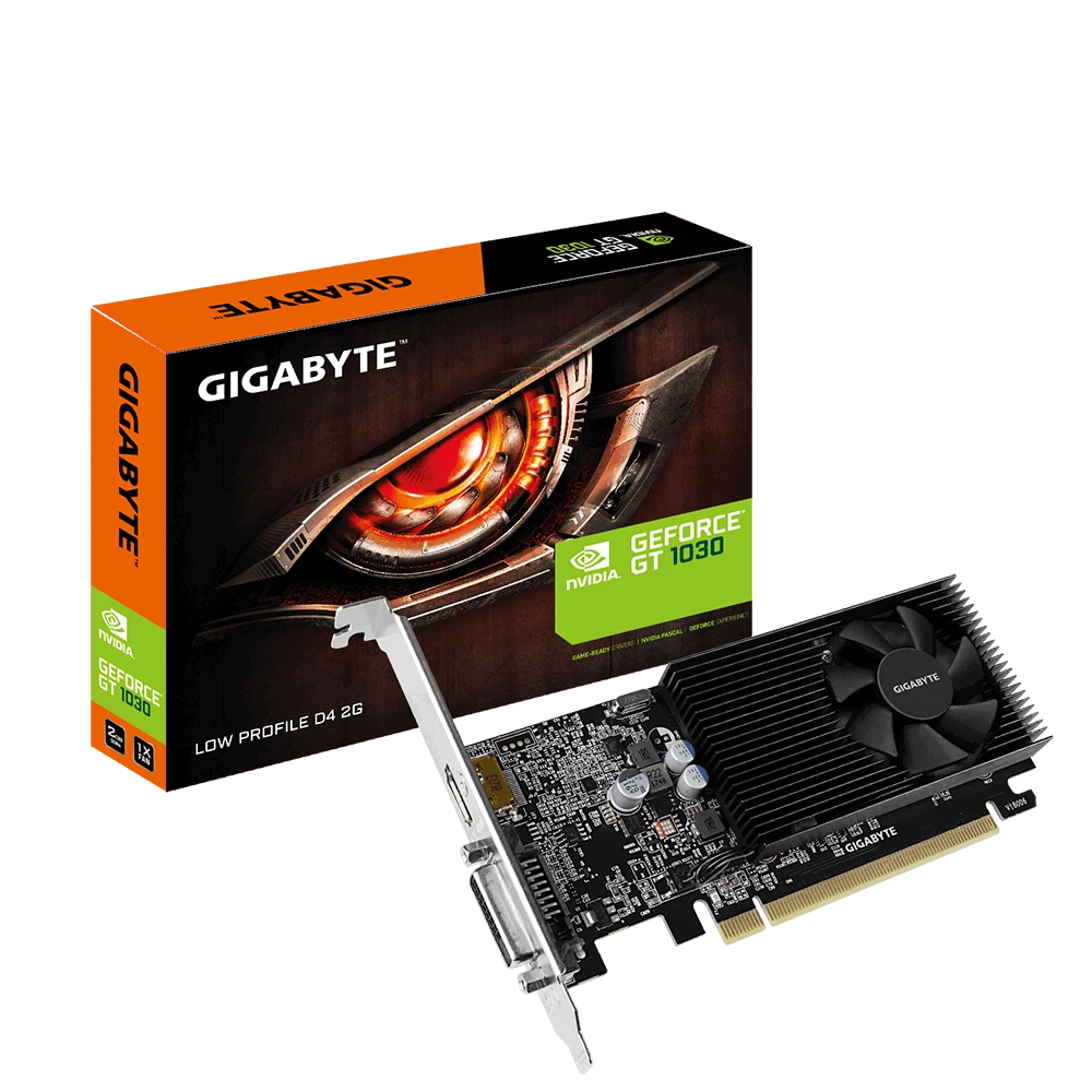 Vaizdo plokštė Gigabyte Gigabaitas | GV-N1030D4-2GL 1.0 | NVIDIA | 2 GB | GeForce GT 1030 | DDR4 | DVI-D jungtys kiekis 1 | HDMI jungtys kiekis 1 | PCI Express 3.0 | Atminties taktinis dažnis 2100 MHz | Procesoriaus dažnis 1417 MHz