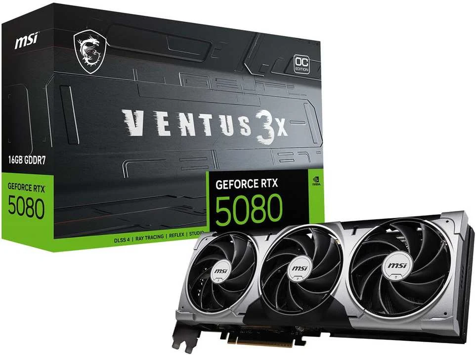 Vaizdo plokštė MSI GeForce RTX™ 5080 16G VENTUS 3X OC | juodos spalvos