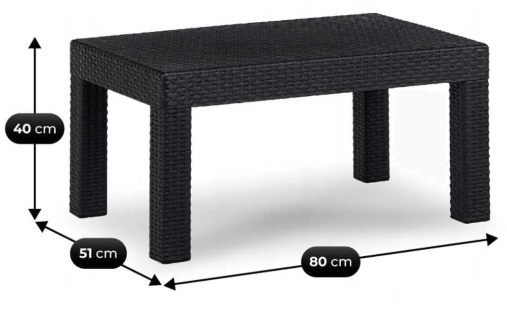 Lauko baldų komplektas BRENTA sodo baldų komplektas, juodas/pilkas, 2 foteliai, sofa, terasos stalas, modernus technoratanas