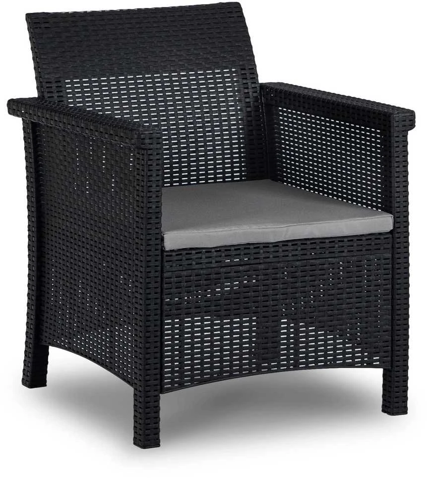 Lauko baldų komplektas BRENTA sodo baldų komplektas, juodas/pilkas, 2 foteliai, sofa, terasos stalas, modernus technoratanas