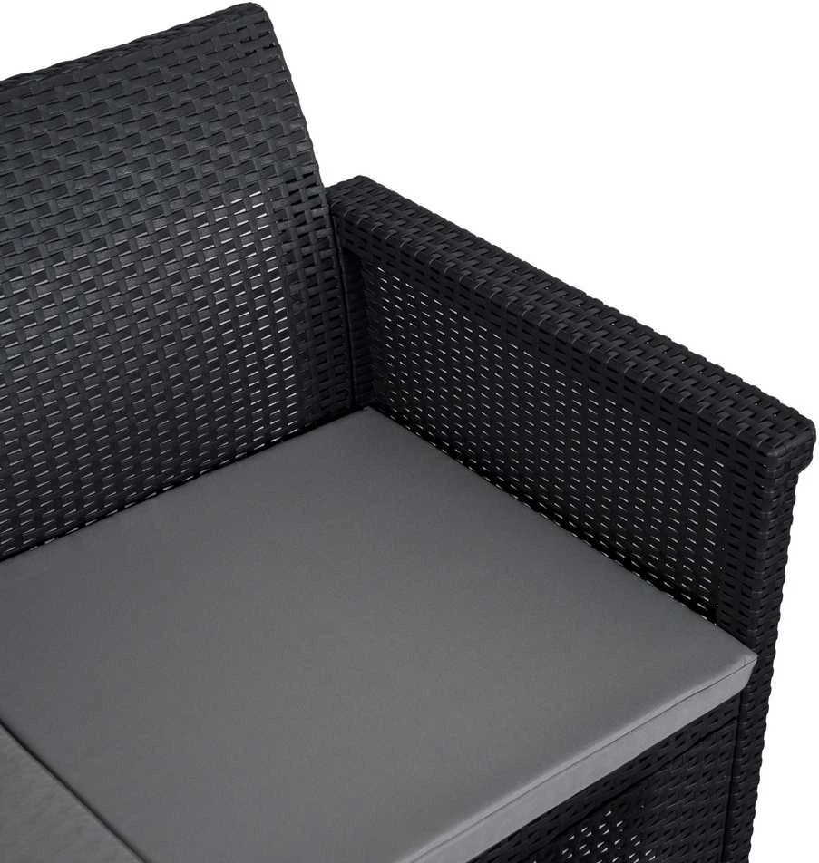 Lauko baldų komplektas BRENTA sodo baldų komplektas, juodas/pilkas, 2 foteliai, sofa, terasos stalas, modernus technoratanas