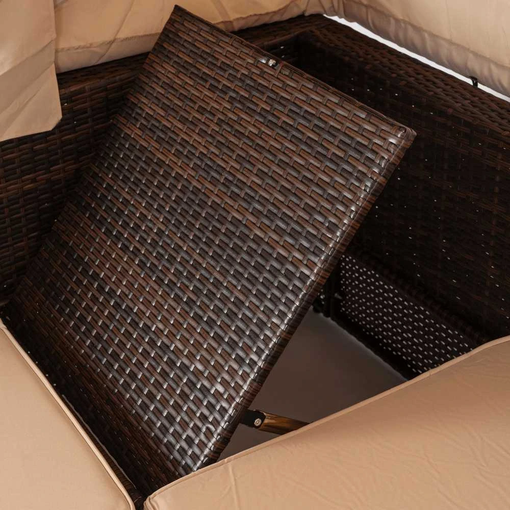 Lauko baldų komplektas CALIENTE sodo baldų komplektas: modulinė sofa, 2 foteliai, terasos stalas, ruda/smėlio spalvos, modernus technoratanas