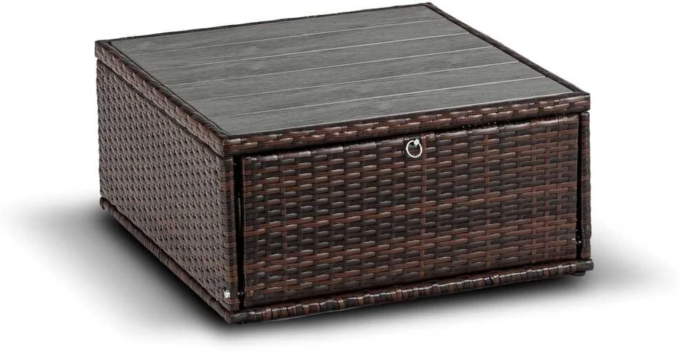 Lauko baldų komplektas CALIENTE sodo baldų komplektas: modulinė sofa, 2 foteliai, terasos stalas, ruda/smėlio spalvos, modernus technoratanas