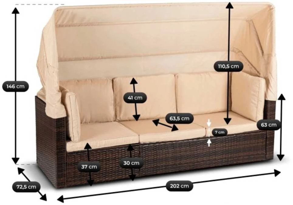 Lauko baldų komplektas CALIENTE sodo baldų komplektas: modulinė sofa, 2 foteliai, terasos stalas, ruda/smėlio spalvos, modernus technoratanas