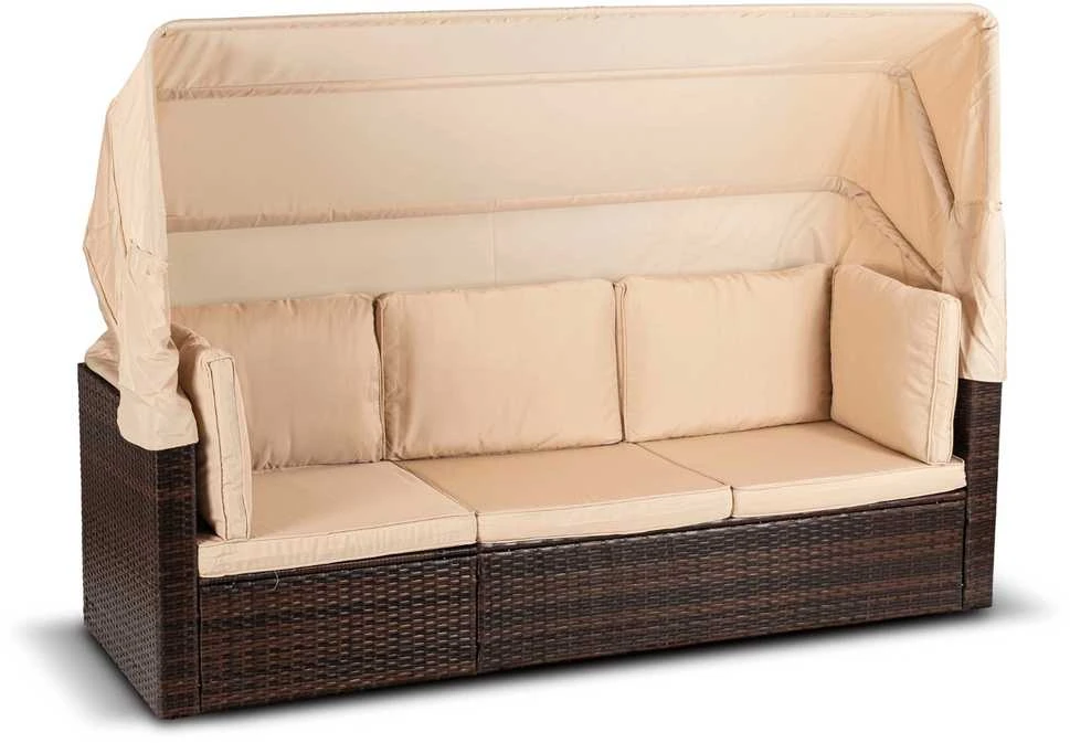 Lauko baldų komplektas CALIENTE sodo baldų komplektas: modulinė sofa, 2 foteliai, terasos stalas, ruda/smėlio spalvos, modernus technoratanas
