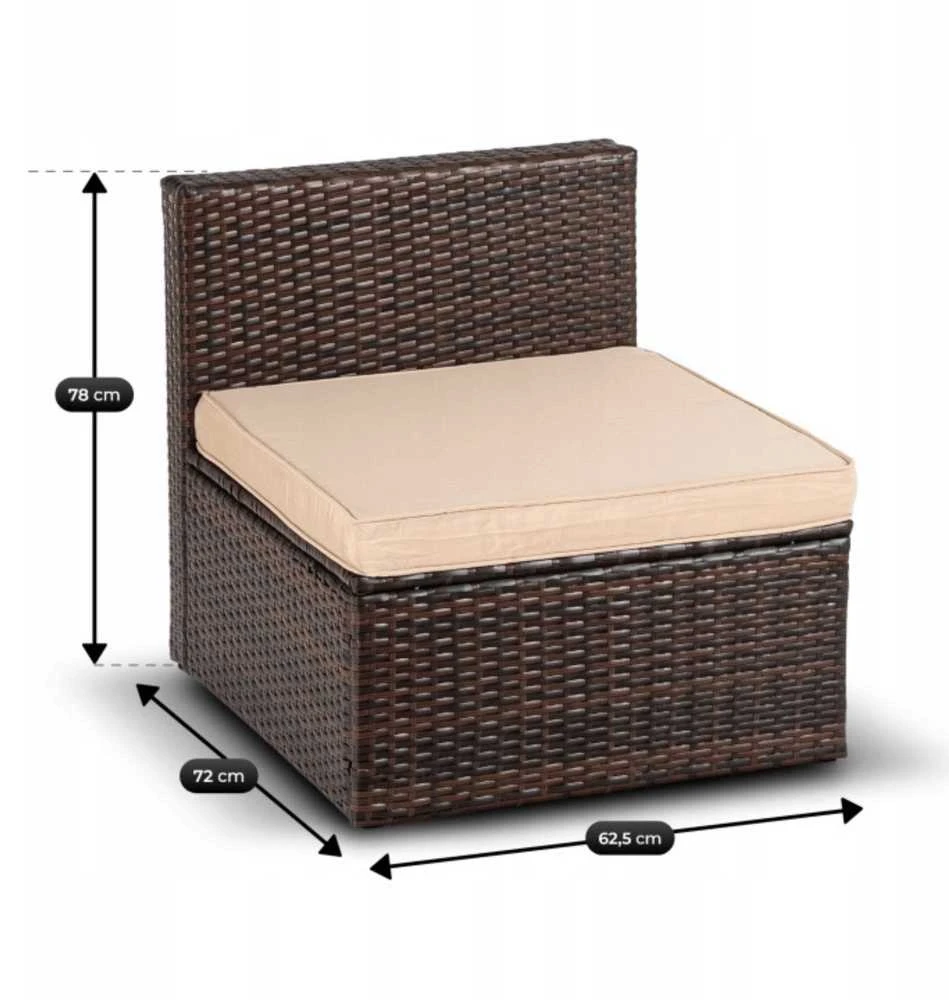 Lauko baldų komplektas CALIENTE sodo baldų komplektas: modulinė sofa, 2 foteliai, terasos stalas, ruda/smėlio spalvos, modernus technoratanas