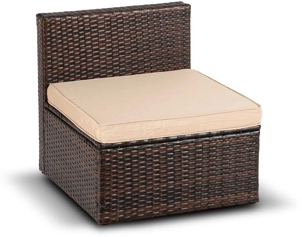 Lauko baldų komplektas CALIENTE sodo baldų komplektas: modulinė sofa, 2 foteliai, terasos stalas, ruda/smėlio spalvos, modernus technoratanas