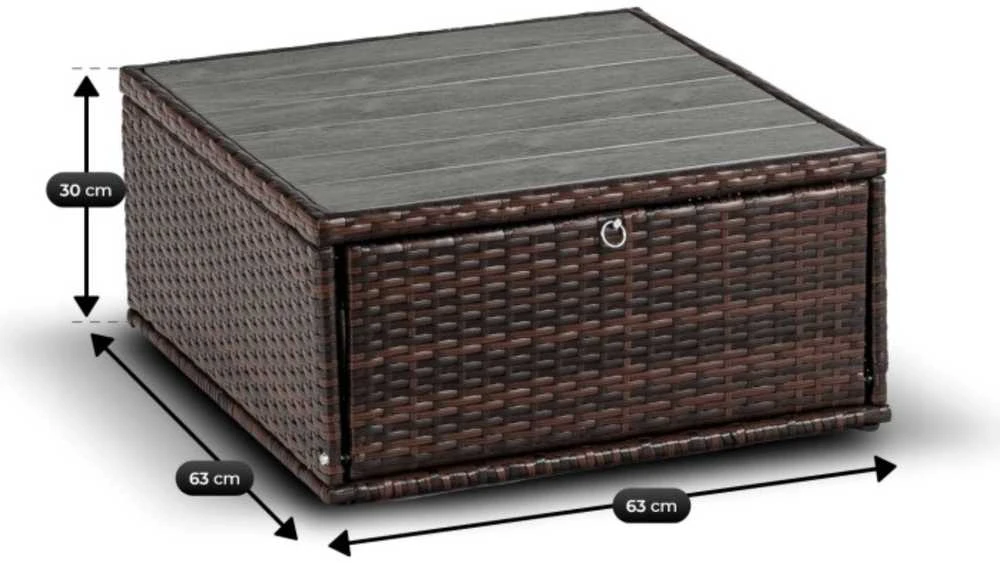 Lauko baldų komplektas CALIENTE sodo baldų komplektas: modulinė sofa, 2 foteliai, terasos stalas, ruda/smėlio spalvos, modernus technoratanas