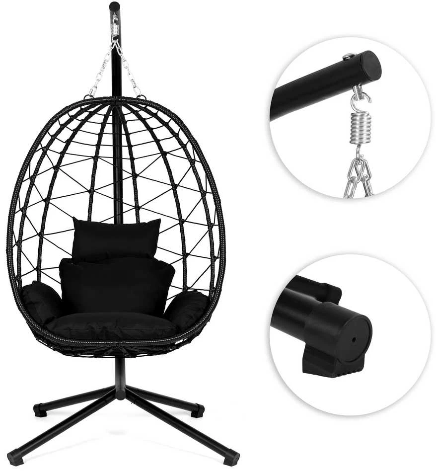 „Cocoon“ pakabinama kėdė, laisvai stovinti, supamoji sodo kėdė, iki 120 kg, pagalvėlės, juodos, „MultiGarden“